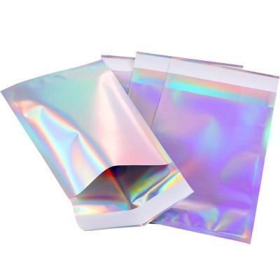 China Self Adhesive Holographic Glitter Poly Mailer Seal Mailing Bags Rainbow Metallic Foil Mylar Storage Self Seal Envelopes for sale