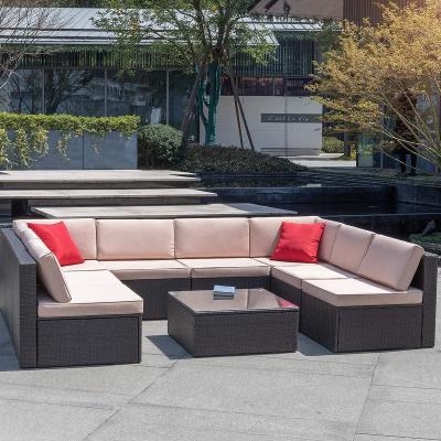 China 9 Piece Modern Patio Sectional Corner Sofa Set, Wicker Rattan Outdoor Garden Furniture Set With Cushion for sale