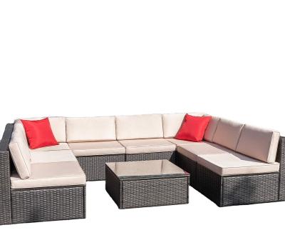 China Outdoor Weather Furniture 9 Piece Patio Sectional Corner Sofa Set, Wicker Rattan Outdoor Garden Furniture Set With Cushion for sale