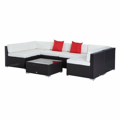 China Modern Patio 7 Piece Wicker Sectional Sofa Set Wicker Rattan Outdoor Garden Furniture , Corner Sofa Set With Cushion for sale