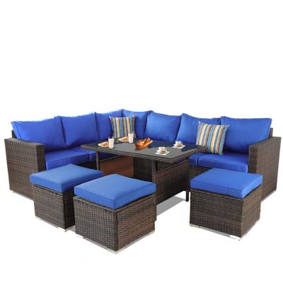 China Weather resistant 6 piece sectional dining conversation sofa base patio set wicker outdoor rattan garden furniture corner sofa set with cushion. for sale