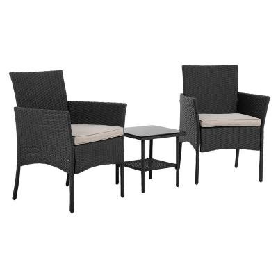 China Durable Patio 3 Piece Bistro Set, Wicker Rattan Garden Furniture Outdoor Sofa Chair Set With Cushion. for sale