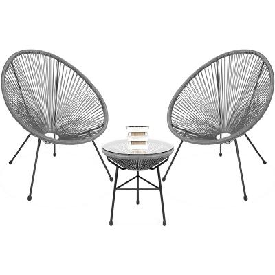 China Weather resistant Acapulco Valencia papasan oval chair, 3 piece patio cafe table chair set, wicker outdoor rattan garden furniture. for sale