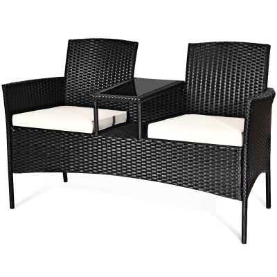 China Outdoor Furniture Time Loveseat with Cushions, Convenient Chat Table with a Tempered Glass Top, Sofa with Rattan and Steel Frame for sale