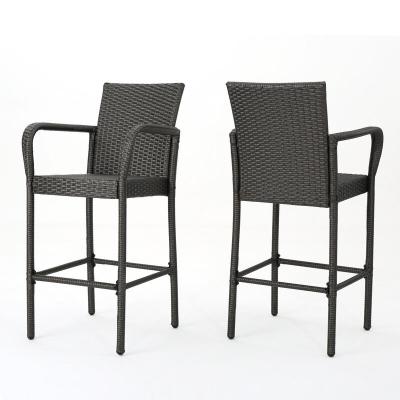 China Comfortable Patio Rattan Bar Stools Wicker Bar Chairs Set of 2, Outdoor Furniture Dining Chairs Tall with Footstool and Armrest for sale