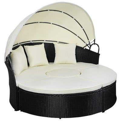 China Eco-Friendly Patio Furniture Outdoor Round Daybed Sun Bed With Retractable Canopy Wicker Rattan Seating Sectional Sofa For Patio Lawn Garden for sale