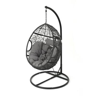 China Eco-Friendly Patio Egg Hanging Chair With Stand, Outdoor Garden Furniture Wicker Rattan Swing Chair Hammock Chair With Cushion for sale