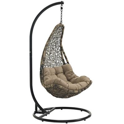 China Weather Resistant Patio Swing Chair, Outdoor Rattan Wicker Hammock Furniture Garden Hanging Chair Set With Cushion Stand for sale