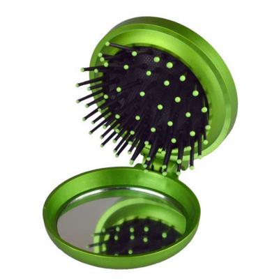 China 1PCs Comfortable Portable Lovely Girls Comb Oval Mini Folding Comb Airbag Massage Travel Hair Brush With Round Anti-Static Makeup Mirror for sale