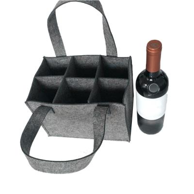 China Fashion Felt Bag Wine Rack Waterproof Reusable Beer Bottle Shopping Tote Bag Bottle Carrier With Washable 6 Bottle Divider Gray for sale