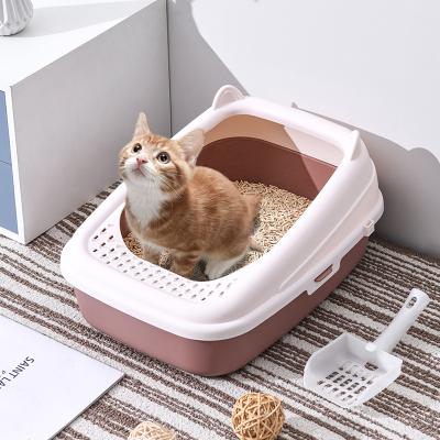 China Wholesale Custom Stocked Plastic Semi-Open Large Cat Litter Box Toilet Tray for sale