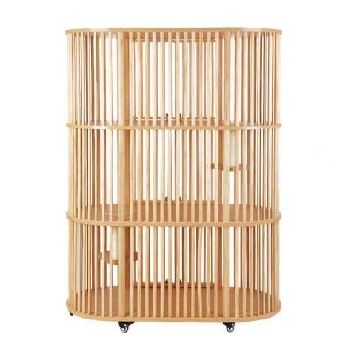 China Hot Sale Modern Natural Style Breathable Three Layer Cat Cage With Material Rubber Wood For Breeding, Security Or Living for sale