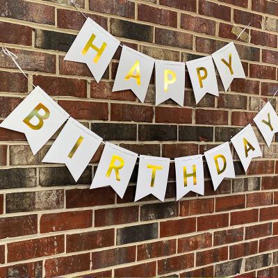 China Hot Birthday Party Amazon Seller Happy Birthday Bunting Banner with Shiny Gold Letters for Kids Girls Birthday Party Supplies for sale