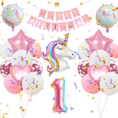 China Birthday 32pcs Unicorn Theme Party Balloon Supplies Set Rainbow Numbers Large Unicorn Balloons Pink Star Heart Movie Foil Balloon for sale