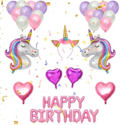 China Unicorn Party Supplies 41Pc Party Festival Supplies for Girl Birthday Decoration Include Large Unicorn Balloon Glitter Unicorn Headband Birthday Balloon for sale