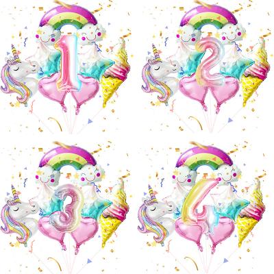 China Children's Love New Unicorn Rainbow Digital Balloon Set for Unicorn Theme Party Decoration Kid's Birthday Party Baby Shower Globos Decor for sale