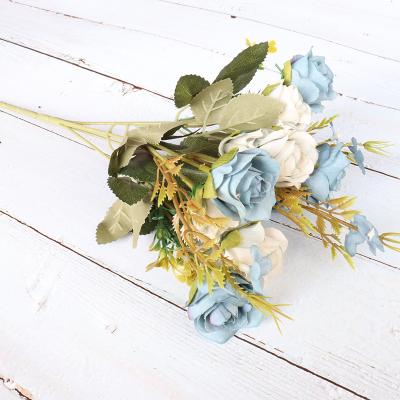 China Festival Decoration 30cm 10 Rose Silk Artificial Flowers Bouquet Head Dried Flower Cheap Flowers For Home Office Garland Wedding Home Decor for sale