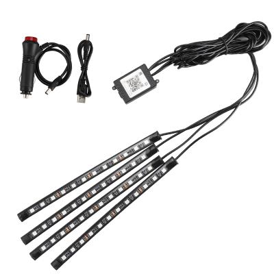 China Car Interior Movable Decoration Atmosphere Light 4pcs 12V 9LED 5050 RGB APP Floor Foot Led Atmosphere Ambient Flexible Strip Light for sale