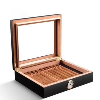 China Custom Logo RTS Mordern Top Cedar Wood Humidor Cigar Gift Box Hold 35 Cigars Luxury Wholesale Glass Case Support for sale