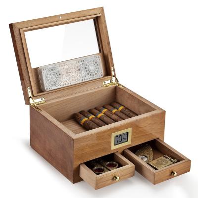 China Morden Luxury New Arrival Cigar Humidor Glass Top Box With Large Drawers Handmade Gift For Groomsmen Hold 25-50 Cigars for sale