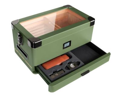 China Morden Luxury Matte Green Glass Top Custom Humidor with Front Digital Hygrometer Holds (50-100 Cigars) for sale