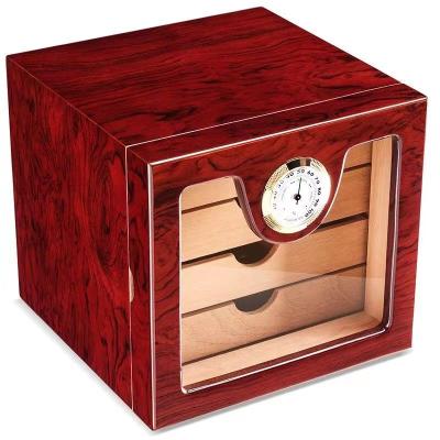 China CLASSIC 100pcs Cigars Tempered Glass Humidor Cigar Cabinet Box with Front Hygrometer and Spanish Cedar Wood Cigar Humidor. for sale