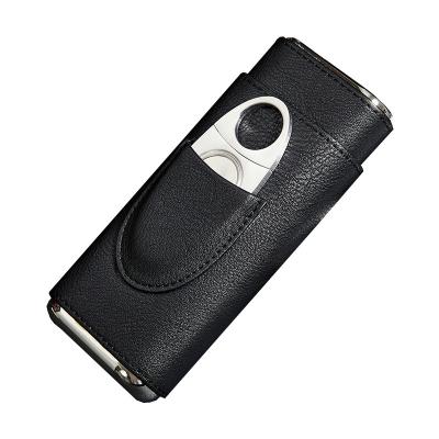 China Wholesale Price American High Quality Modern Cigar Holder Travel Case Factory Style Safe Leather Cigar Case With Custom Cutter Logo for sale