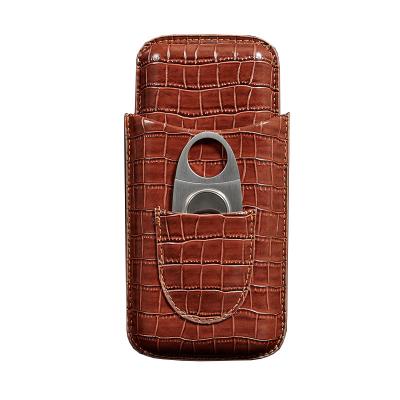 China Factory Direct Wholesale CLASSIC 3 CT Travel Croco Leather Handmade Cigar Case with Cigar Cutter for sale