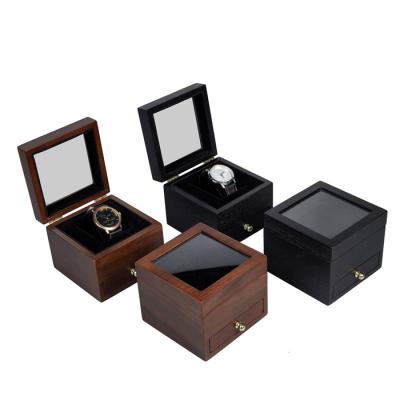 China Handmade Highly Recommend Luxury Wooden Stained Glass Woodgrained Watch Winder Paint Box With Drawer for sale