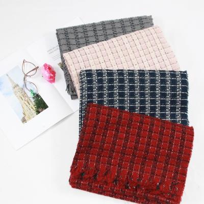 China And American hot wear European silver silk bright silk polyester tassel woven small warm fragrance plaid scarf fashion warm shawl for sale