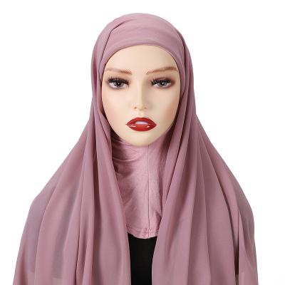 China New Muslim Plain Hijab Adult Woman Chiffon Chiffon Snap Hijab Underscarf With Inner Tank Hood Covers Long Headscarf Satin Lining Hat Shawl Scarf for sale