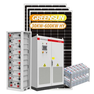 China Greensun Commercial Full Grid 30Kw 50Kw 150Kw 100Kw 3 Phase Commercial Hybrid Solar Energy System Kit With Roof Ground Mounting for sale