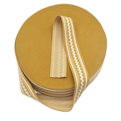 China 40Mm White And Yellow Polyester Jacquard Webbing Elastic Colorful Nylon Elastic Knitting Tape for sale