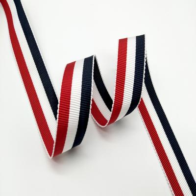 China Other custom 20mm polyester grosgrain red white black tricolor reused single lanyards tie stripe ribbon webbing for sale