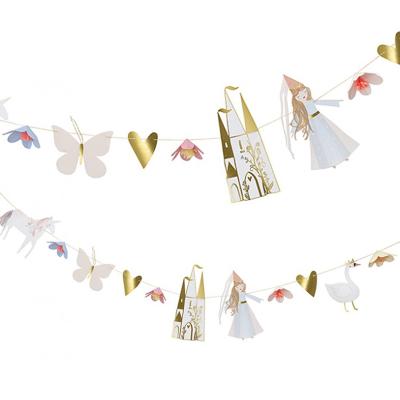 China Unicorn Castle Princess Gold Stamping Garland Baby Birthday Bunting Decoration Party Paper Banner S00892 for sale