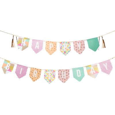 China Paper And Gold And Silver Macaron Party Large Rope Colored Tassel Birthday Pull Flag Decoration S00728 for sale