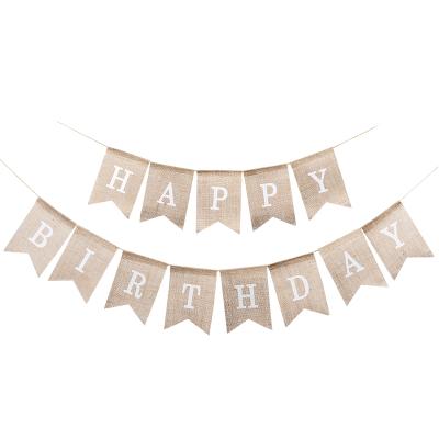 China Burlap Burlap S00976 Vintage Burlap Flag Banner Birthday Party Decoration Rustic Bunting Burlap Flag for sale