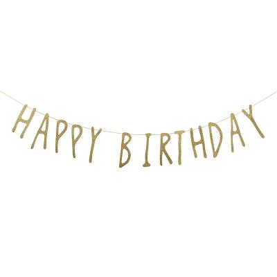 China Glitter Happy Birthday Letter Banner Garland Bunting Flag Room Party Paper Background Cake Event Decoration Gold S00620 for sale