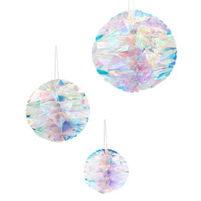 China 3Pcs 3D Plastic Iridescent Aluminum Honeycomb Ball Ceiling Wedding Party Birthday Disco Theme Hanging Decoration S00582 for sale