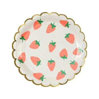 China Beautiful Cherry Paper Print Strawberry Paper Plate Cups Napkins Tableware Party Accessories S00479 for sale