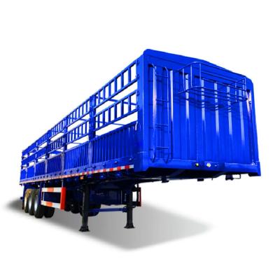 China High Fence Semi Trailer Side Barrier Heavy Duty Cargo Truck Trailer 3 Axles Flatbed Transport Truck Trailer for sale