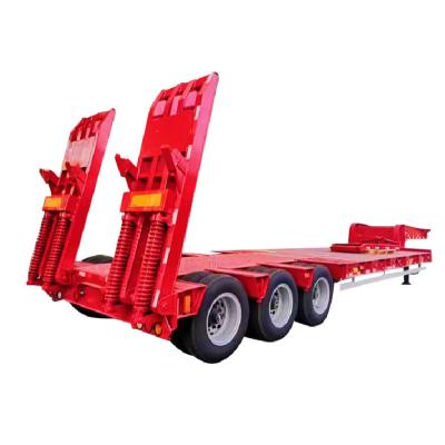 China Chenlu Truck Trailer 3 Axl Steel Chassis Trucks Trailers 60/80/100Ton 40 Feet Low Bed Transport Container Bed Semi Truck Trailer for sale