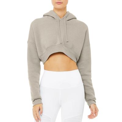 China High Quality Anti-wrinkle Ladies Long Sleeves Pocket Design Crop Hoodies for sale