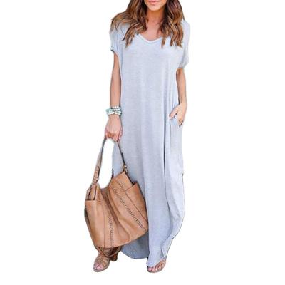 China New Style Breathable Plus Size Long-Ankle Women's Pocket Casual Loose Dress Short Sleeve Maxi Split Dress for sale