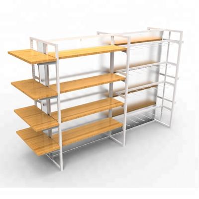 China Corrosion Protection Miniso Saco Miniso Shop Furniture Wood Steel Shelf Customized Display Racks Retail Store Shelves for sale