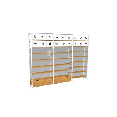 China MINISO Modern Shelf Retail Store Steel Wooden High End Customized Display Stands for sale