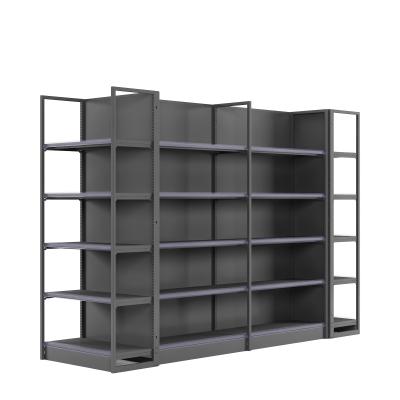 China Corrosion Protection Hot Sale Supermarket Display Metal Shelves Double Sided Gondola Rack Shelving For Store for sale