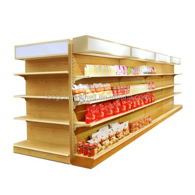 China Custom Style Single Sided Popular Capacity Wooden Display Used Supermarket Shelves Racks With LED for sale