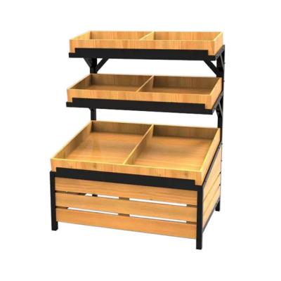 China Single Sided & New Design Supermarket Fruits And Vegetables (Optional) Double Sides Wooden Display Rack For Store for sale