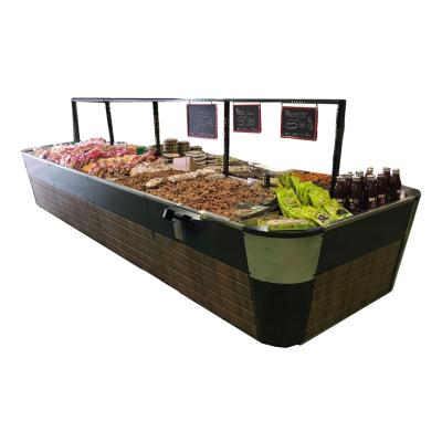 China Double-sided fashion metal display rack shelf fruit and vegetable racks supermarket wooden fruit display stand for sale for sale